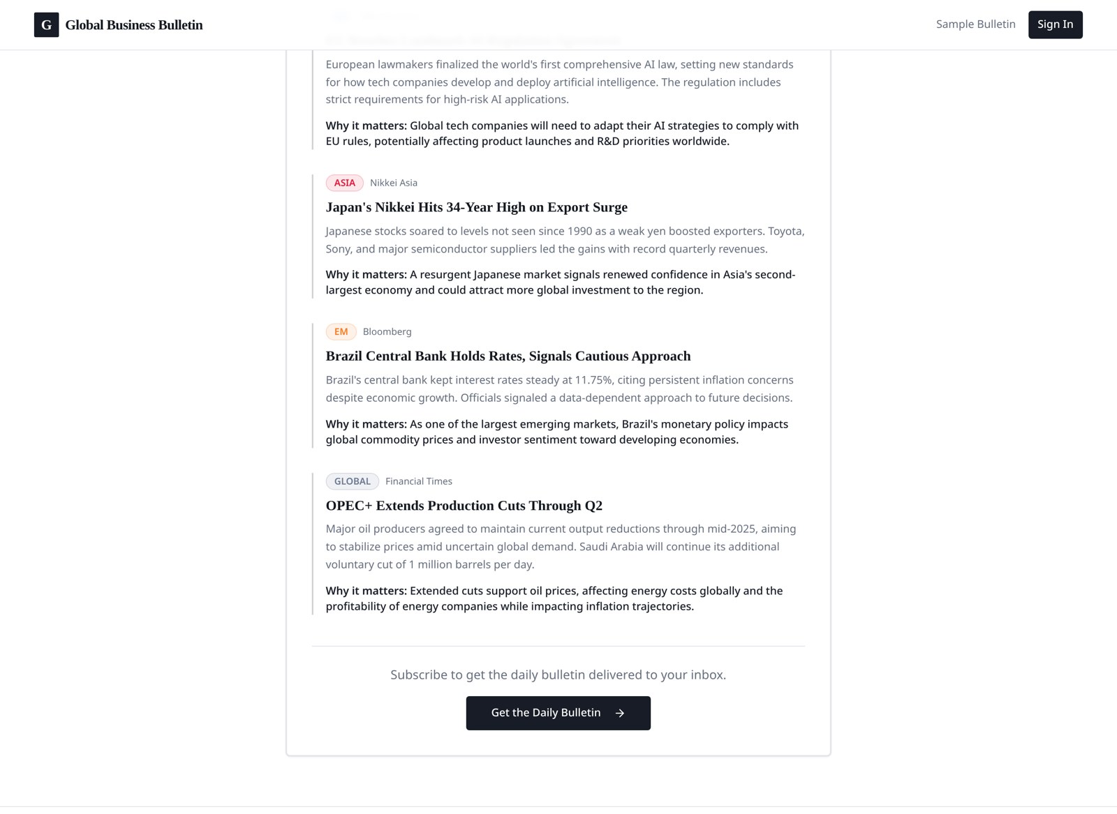 Regional stories with why it matters summaries